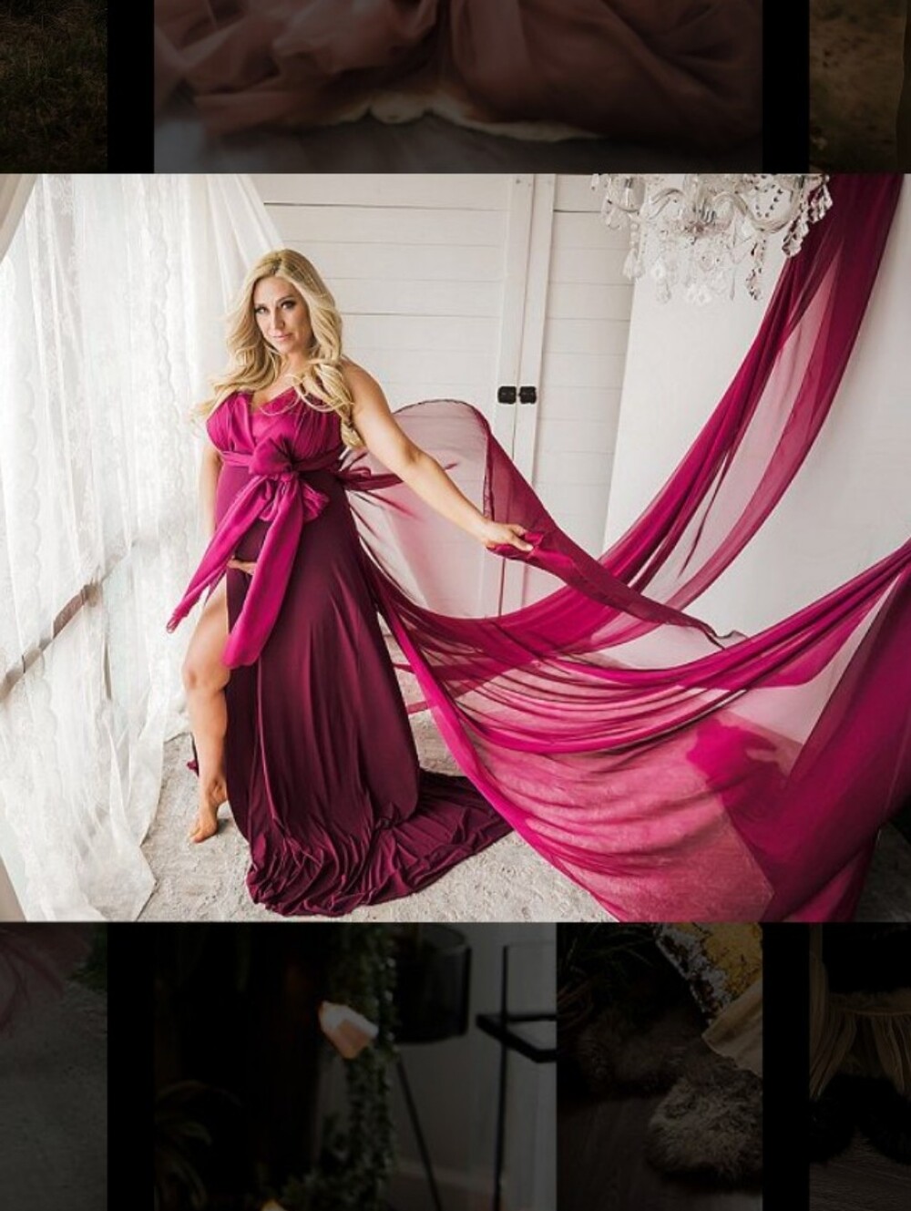 Elegant Women's Fuchsia Chiffon Throwing Maternity Gown